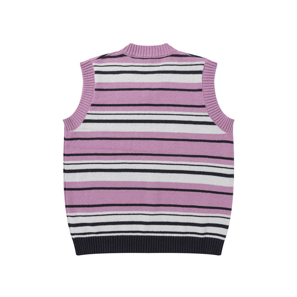 Contrast striped V-neck sweater