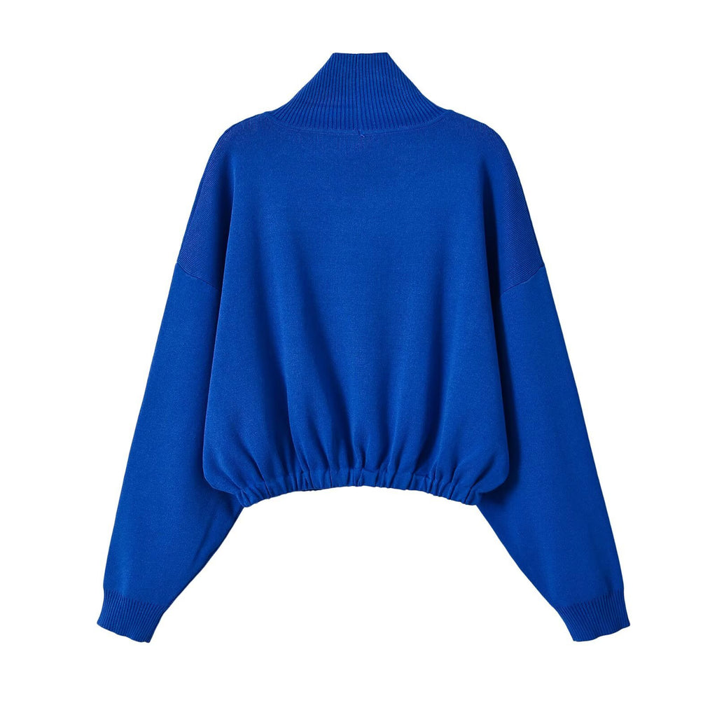 Loose fitting pullover stand up collar fluffy knitted sweater for women