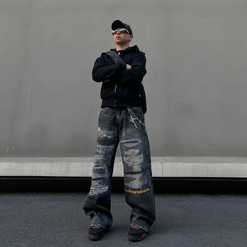 Washed denim jeans for men and women