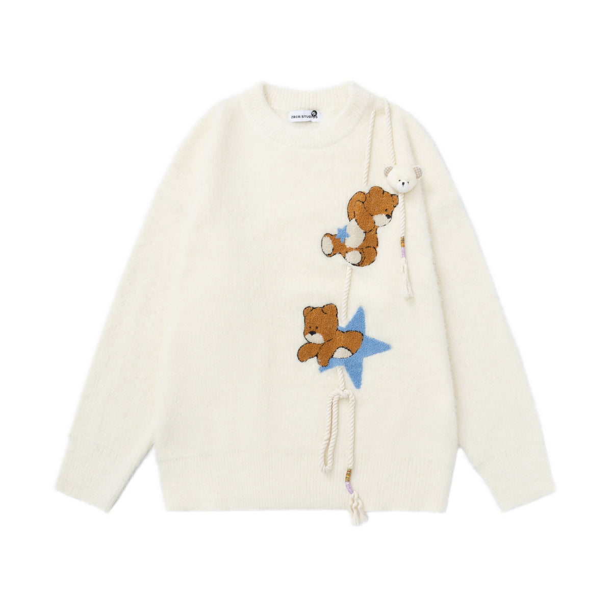 Cartoon teddy bear embroidered sweater