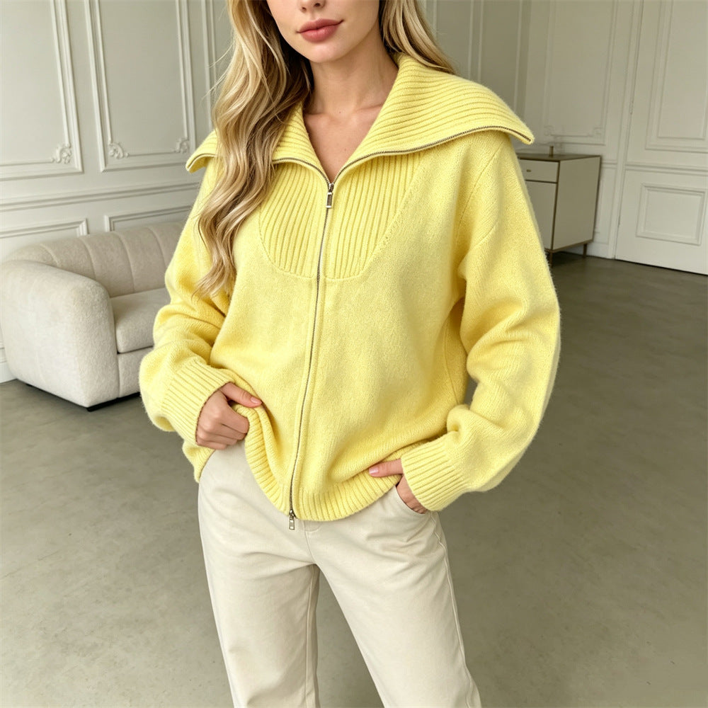 Double zipper lapel sweater