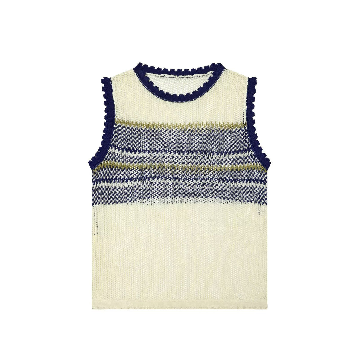Hollow out contrasting color sleeveless round neck knitted sweater vest for women