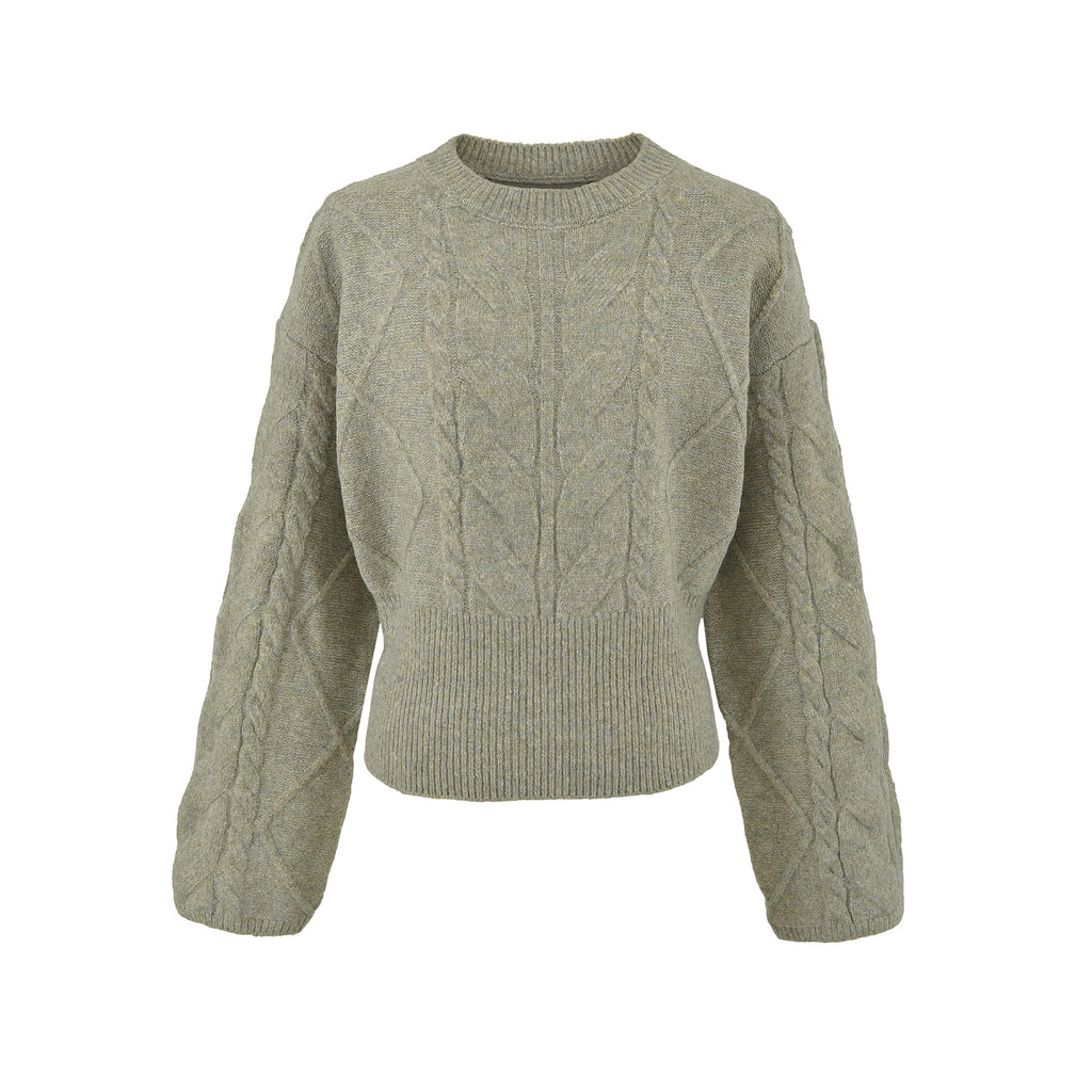 Women's  Cable Knit Long Sleeve Round Neck Pullover Sweater