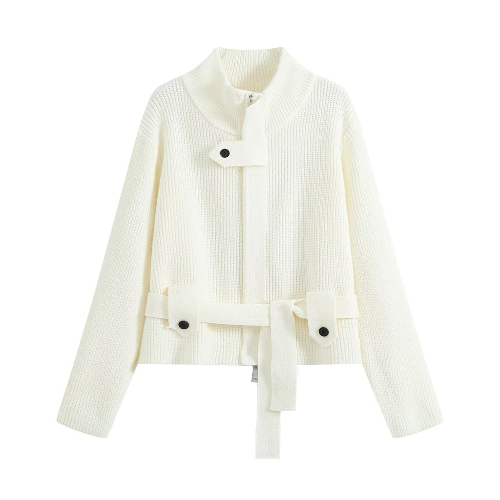 Half high collar zipper cardigan sweater