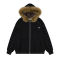 Oversized Hooded Zipper Sweatshirt with Faux Fur Trim, Leopard Print Lining