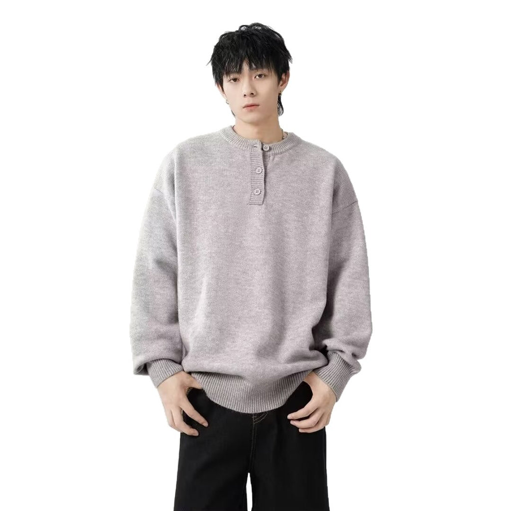 Casual Solid Color Long Sleeve V-Neck Men's Knit Sweater