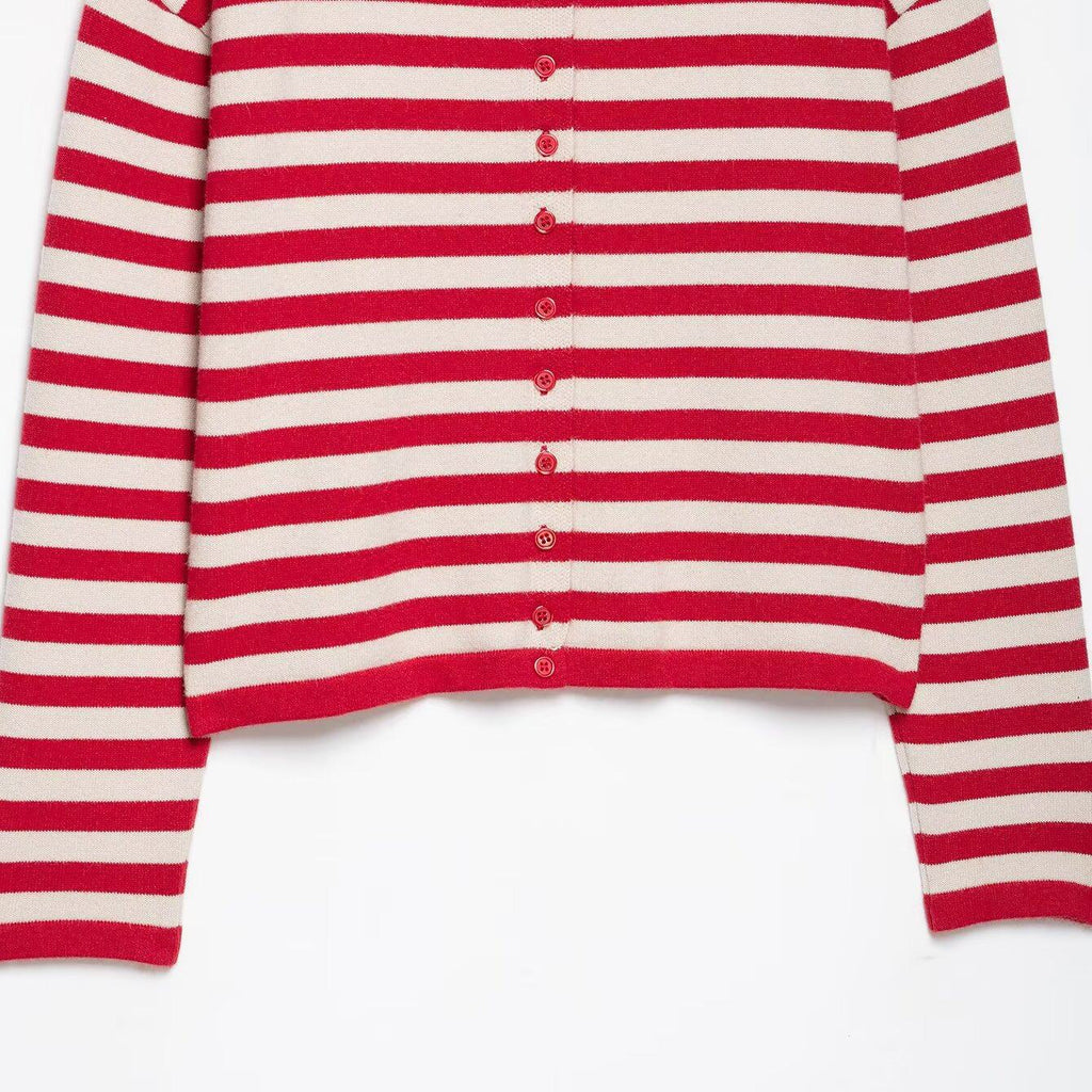 Striped stand up collar sweater