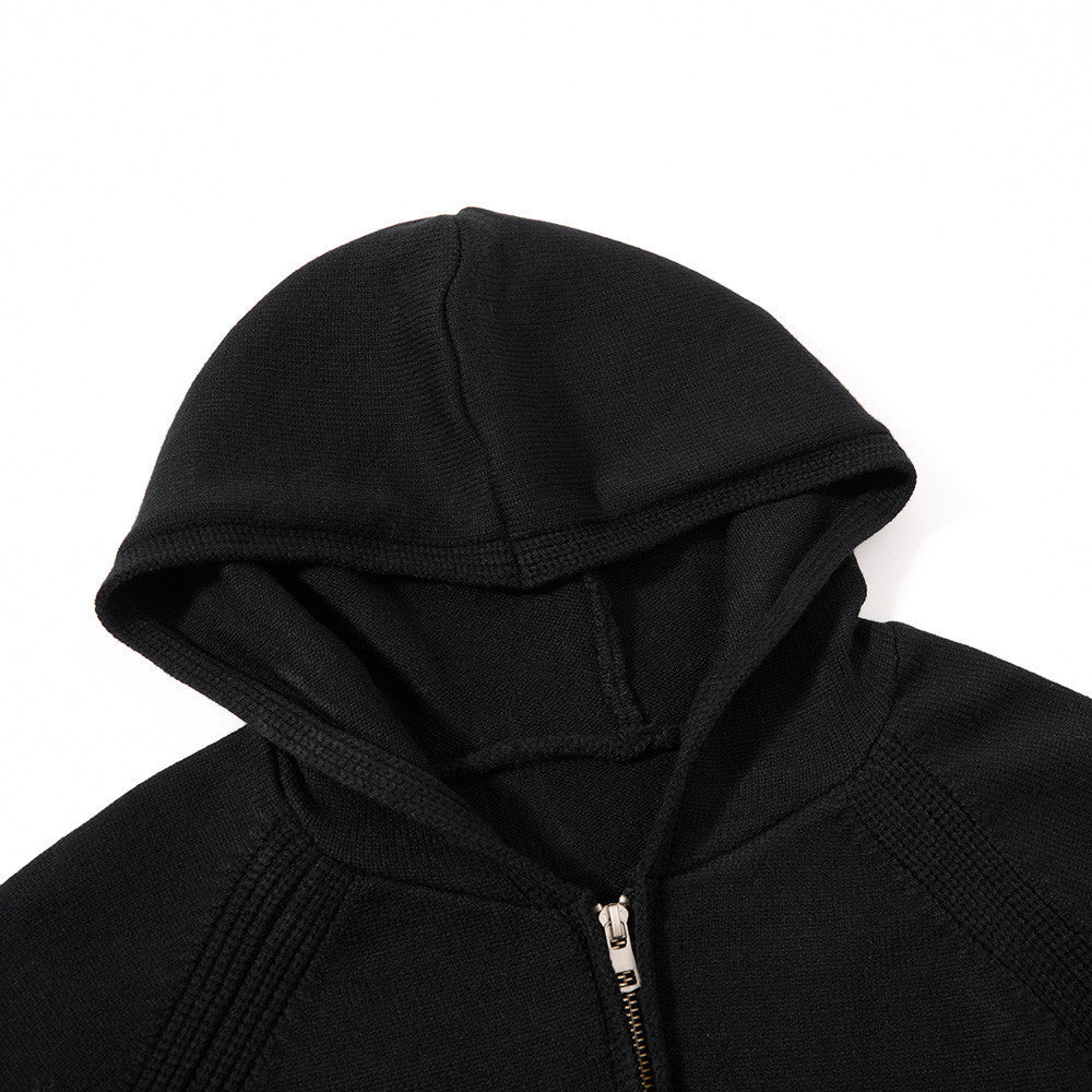 Solid color loose hooded cardigan sweater