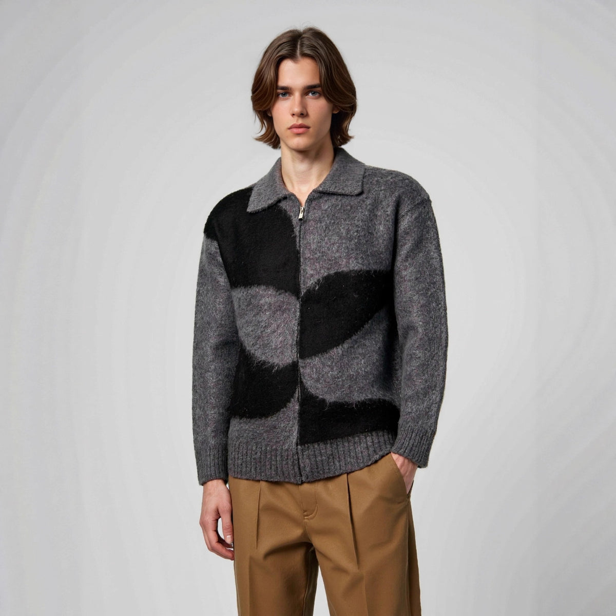 Color blocked zipper sweater