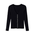 Simple breasted deep V-neck slim fit knitted sweater for women