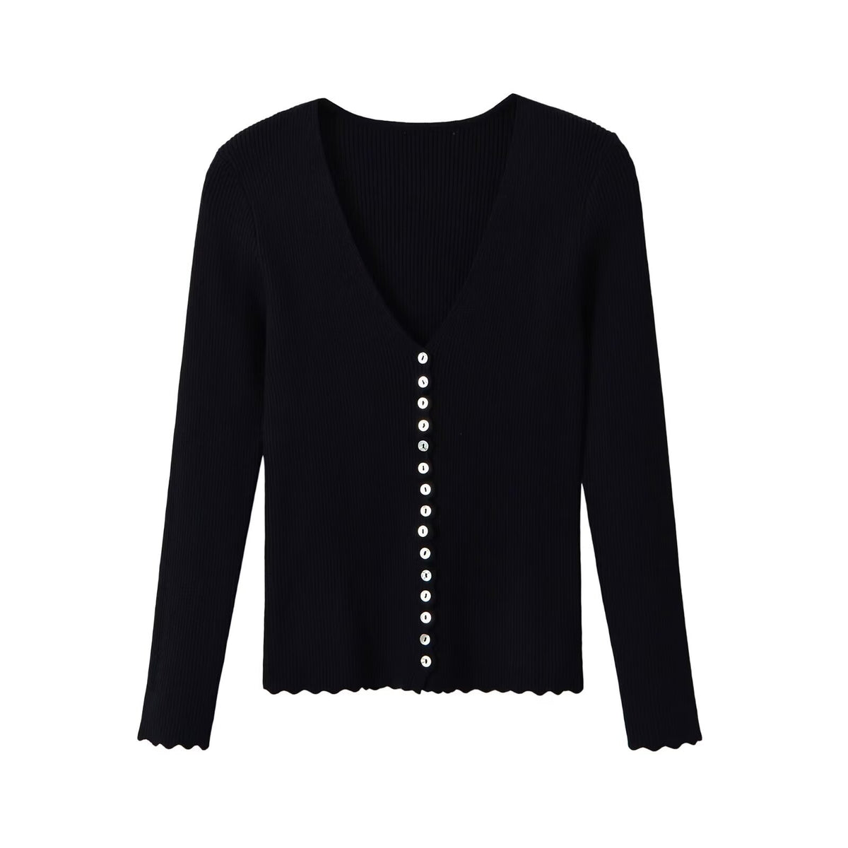 Simple breasted deep V-neck slim fit knitted sweater for women