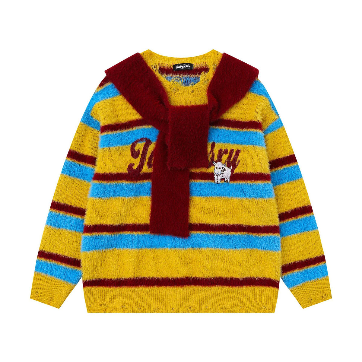 Striped contrasting shawl design sweater