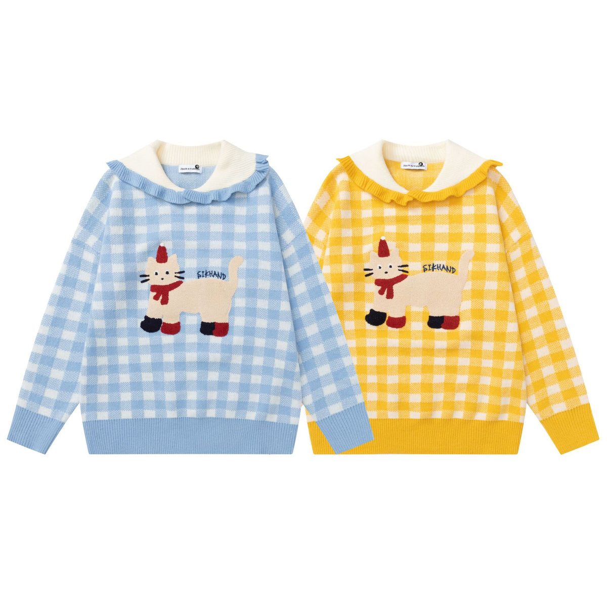 Big collar cat embroidered sweater