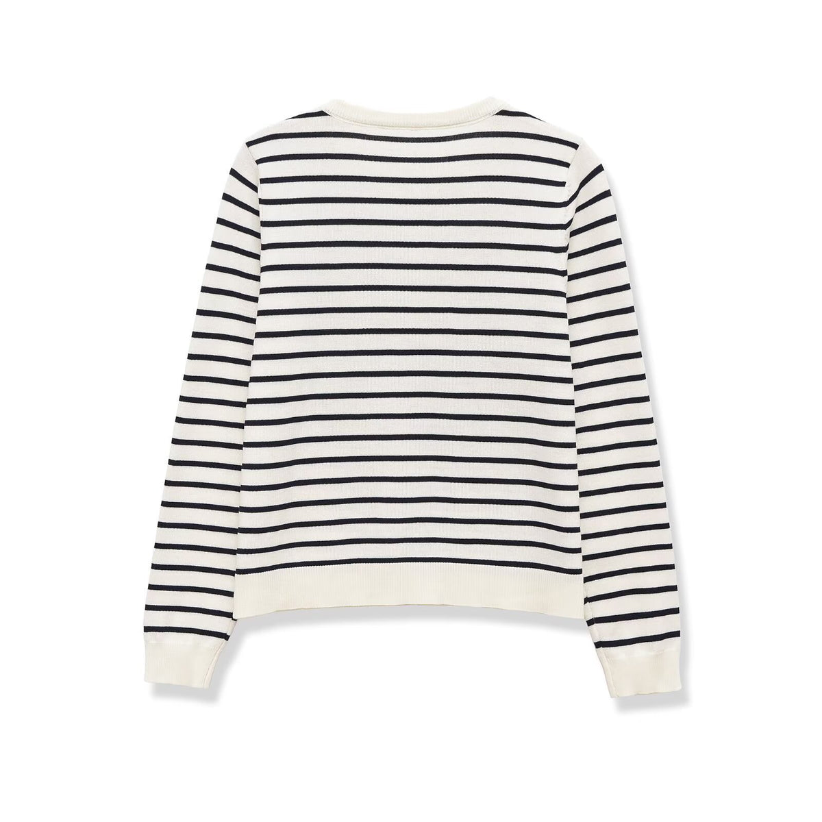Casual and minimalist striped breasted round neck knitted sweater for women