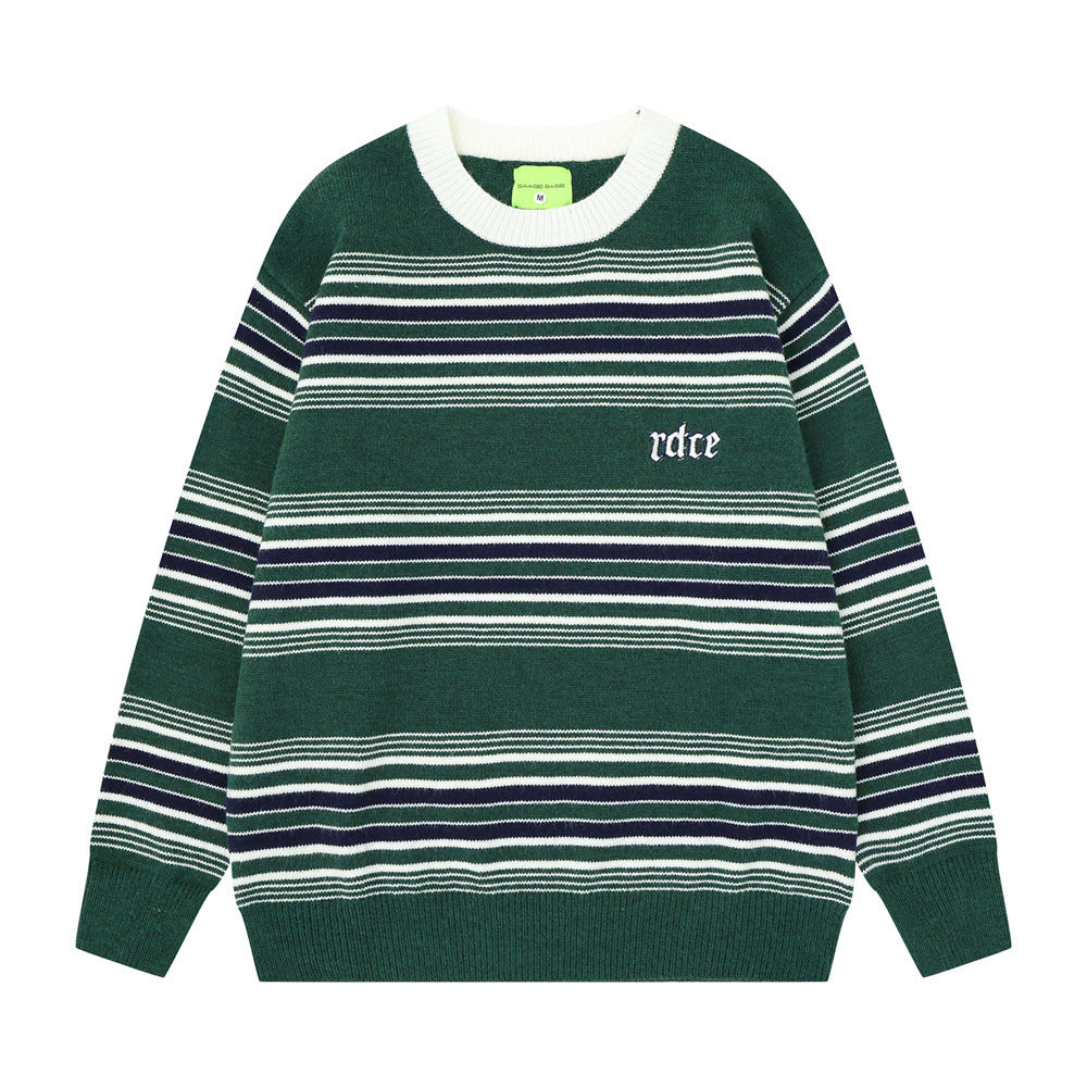 Striped round neck sweater for men