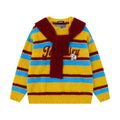 Striped contrasting shawl design sweater