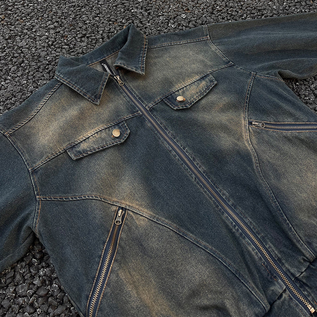 Washed denim jacket structural workwear jacket