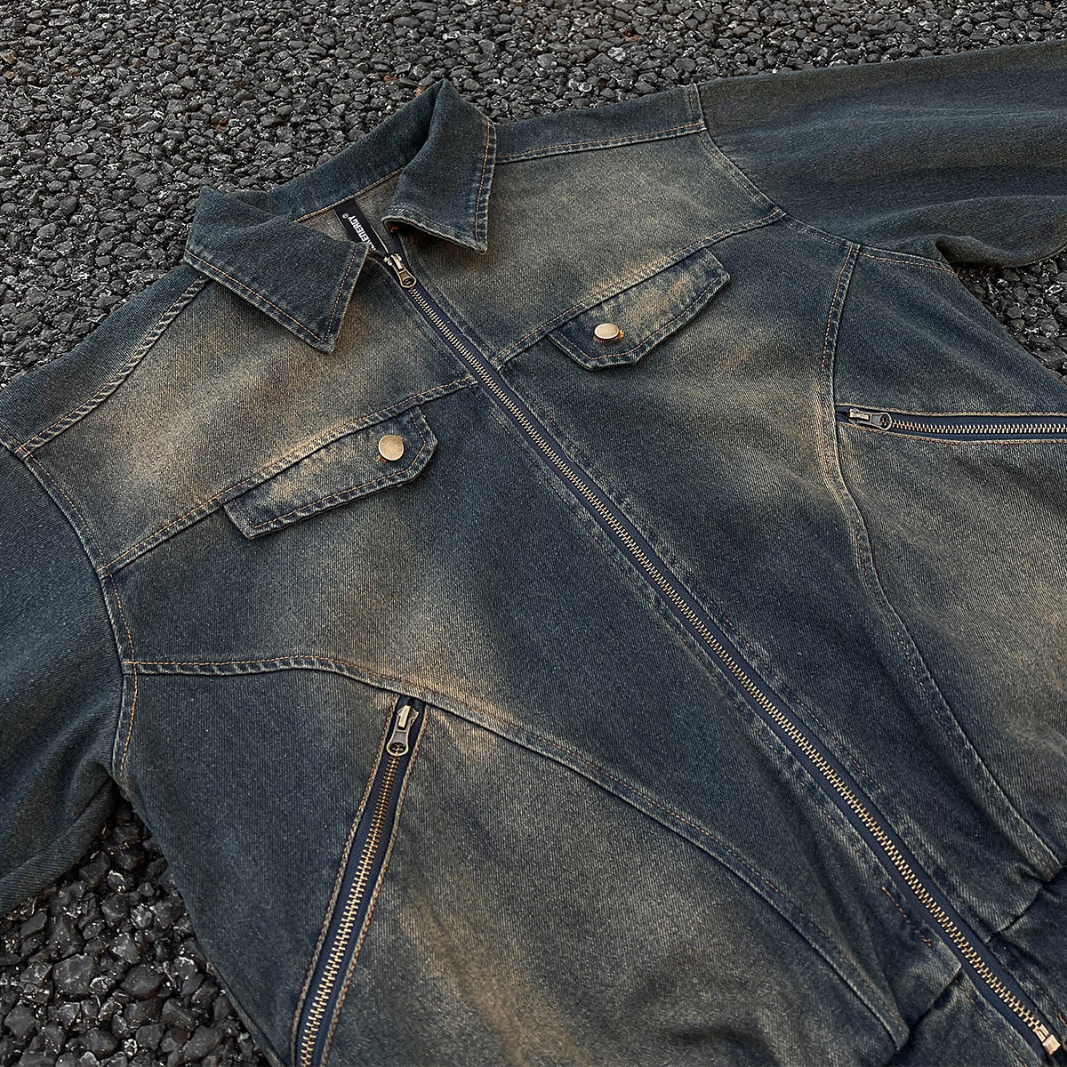 Washed denim jacket structural workwear jacket