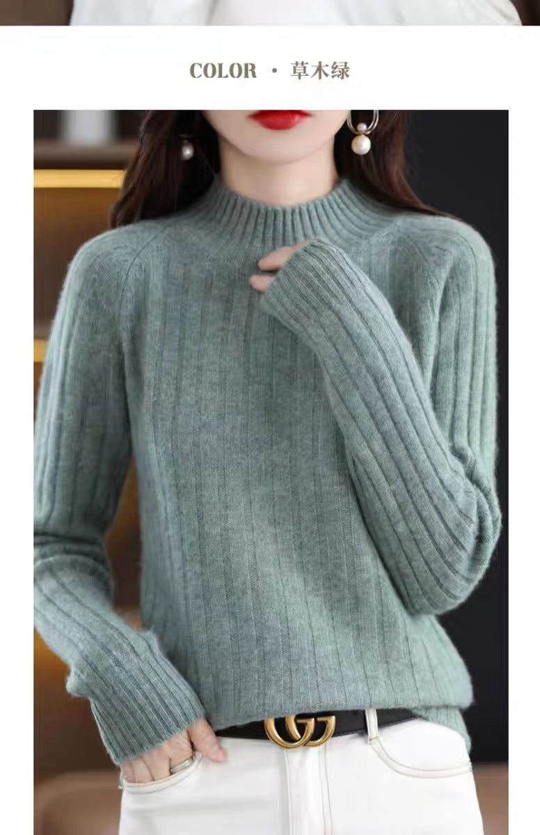 Women's Winter Thickened Cropped Mock Neck Solid Color Long Sleeve Knit Sweater