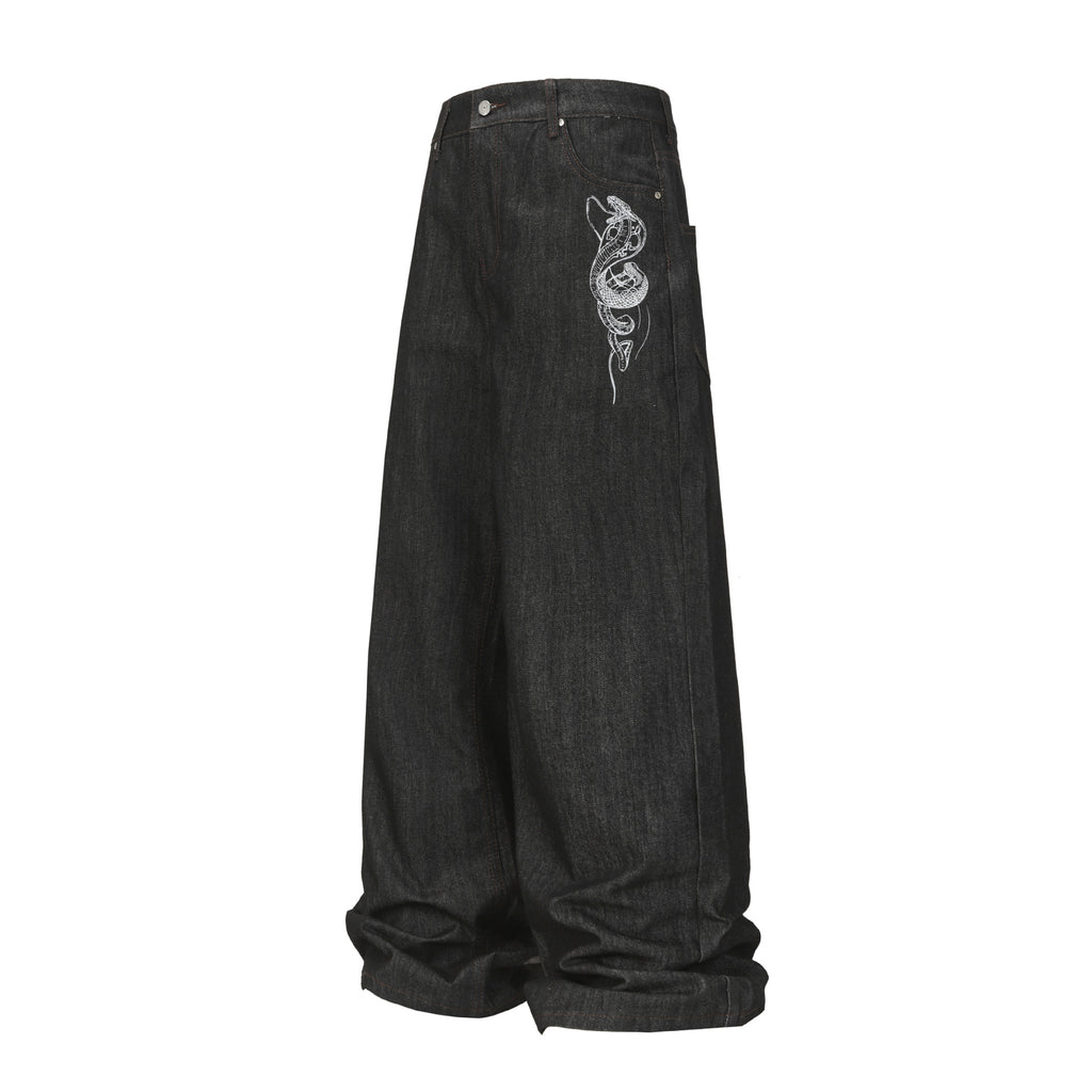 Black straight tube versatile jeans for men