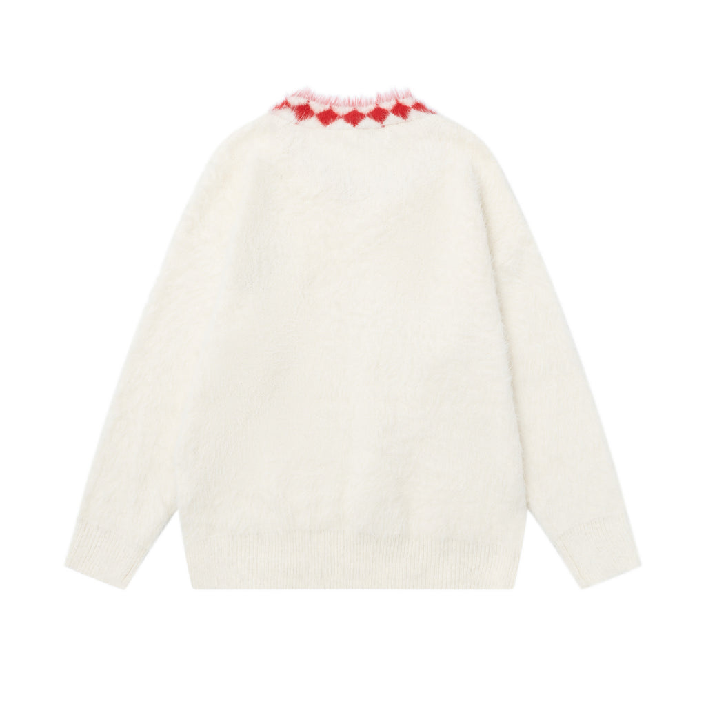 Collar lace tie sweater