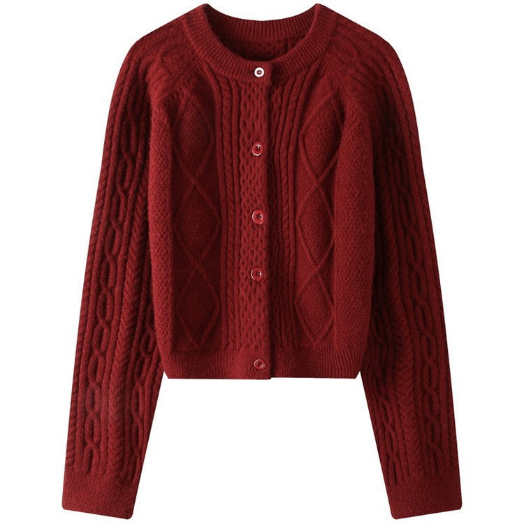 Women's Cable Knit Cardigan Oversized Cropped Sweater Thick Outerwear