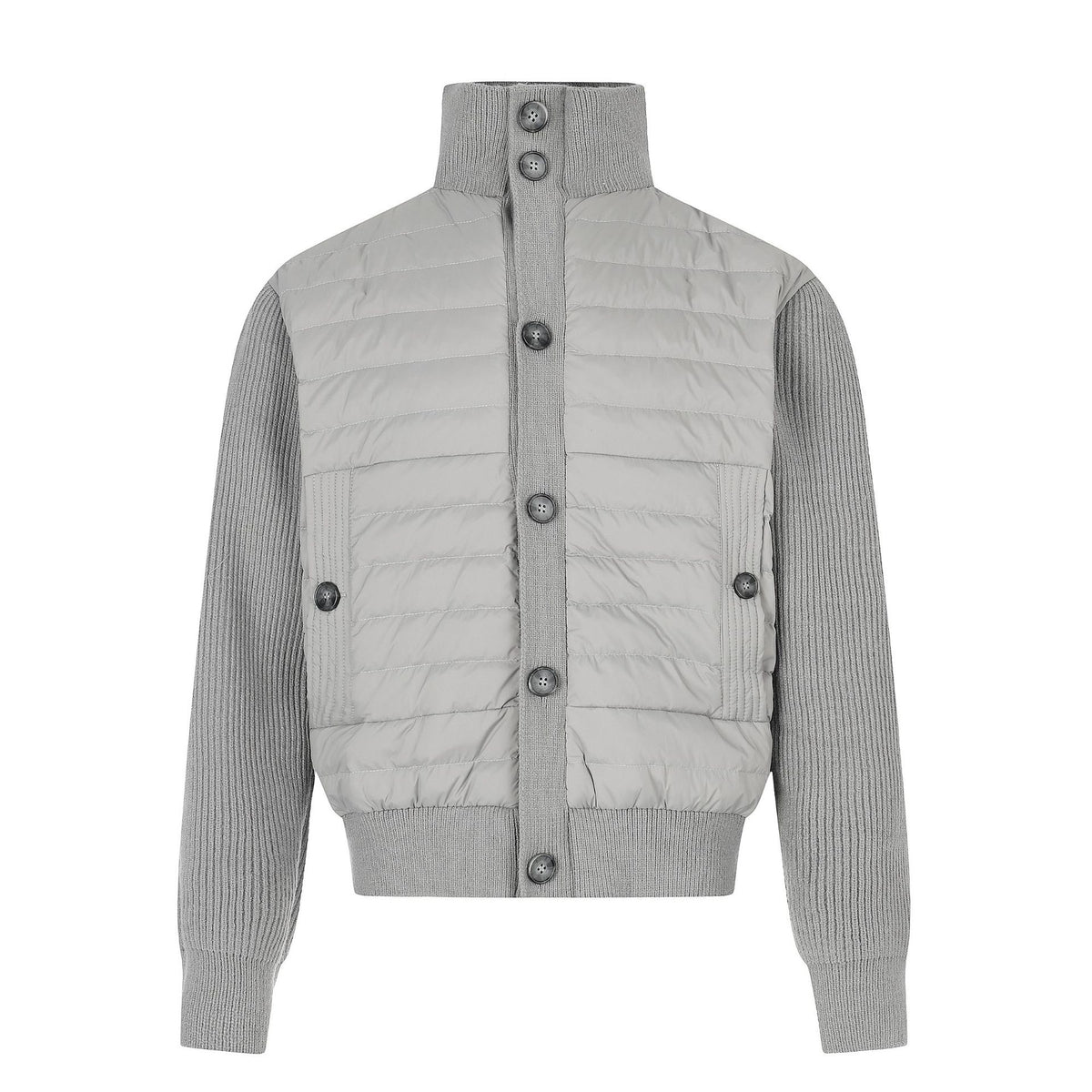 Casual Duck Down Jacket Single-Breasted Stand Collar Knit Splice Sleeves Outerwear