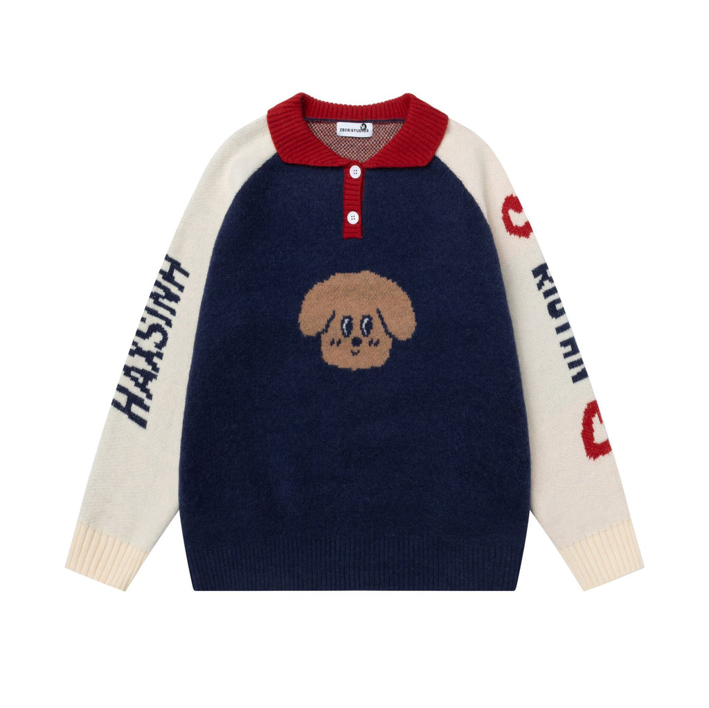 Puppy portrait jacquard sweater