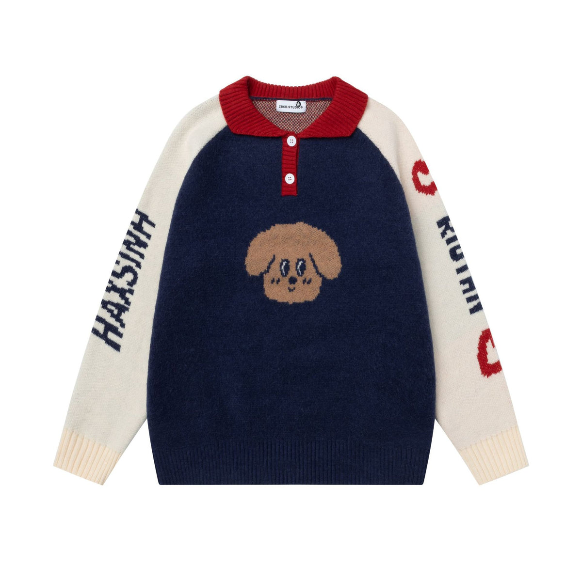 Puppy portrait jacquard sweater