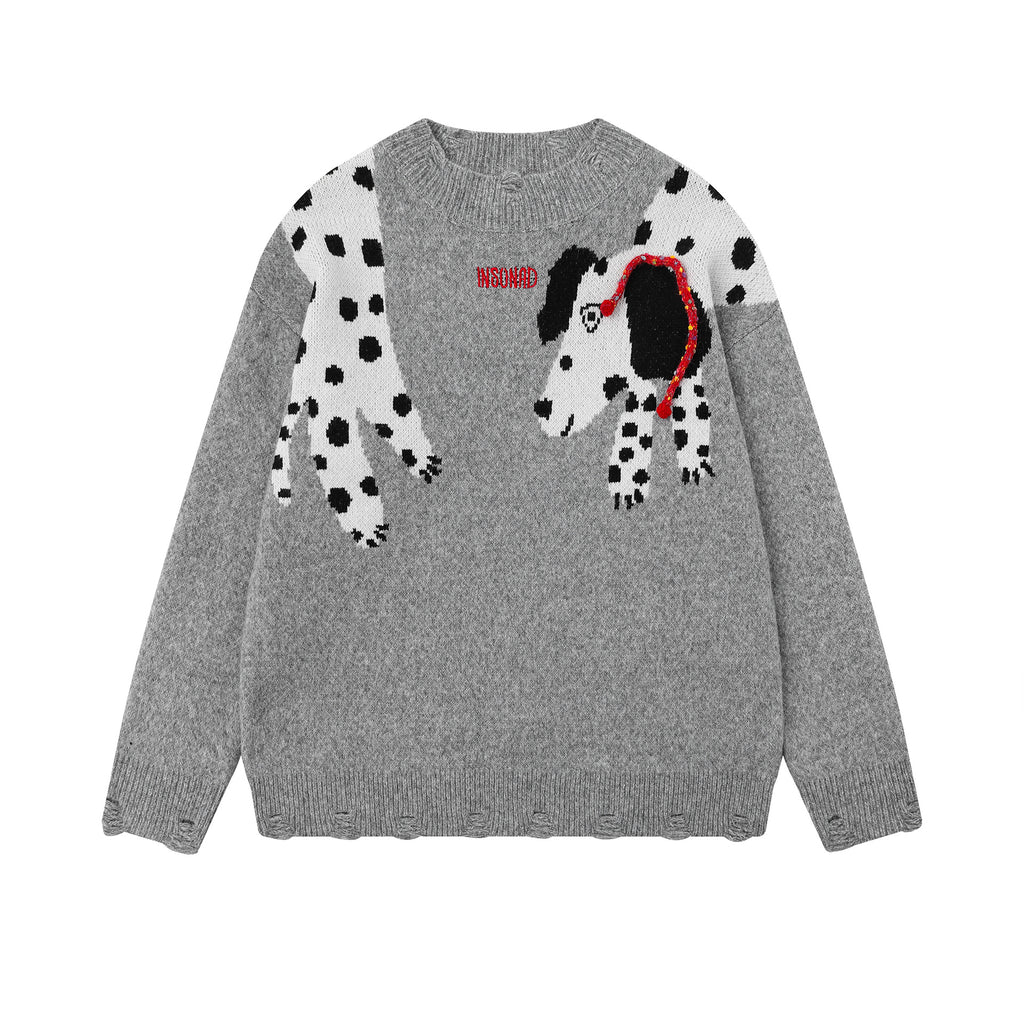 Embroidered puppy jacquard sweater