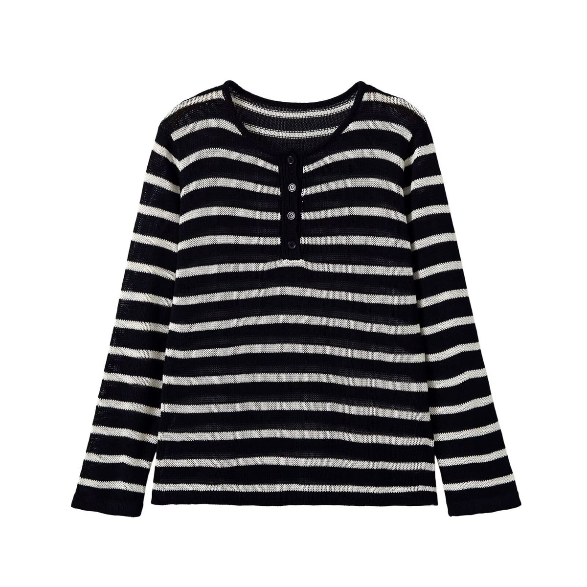 Casual and minimalist long sleeved round neck striped knitted sweater for women