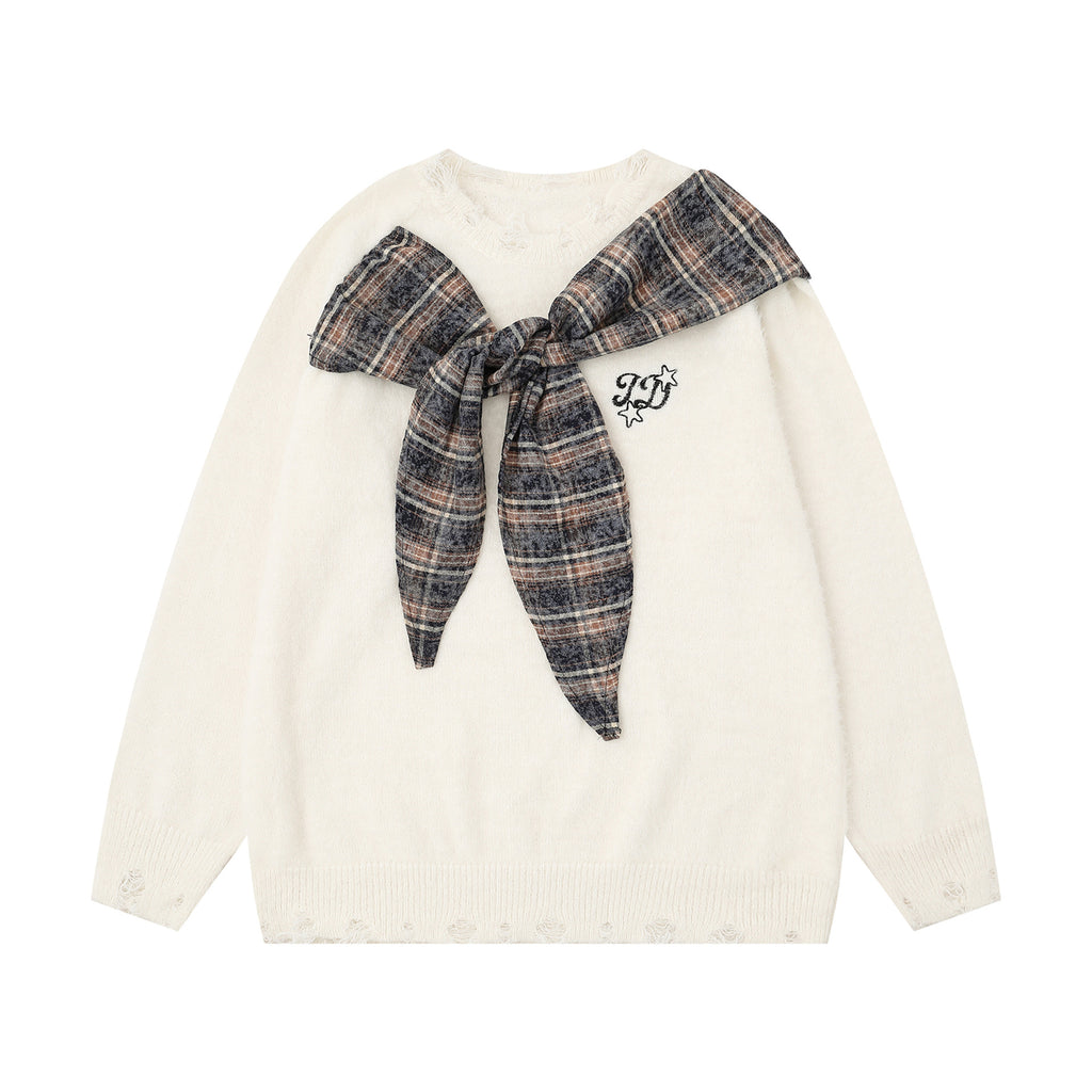 Shirt scarf spliced sweater
