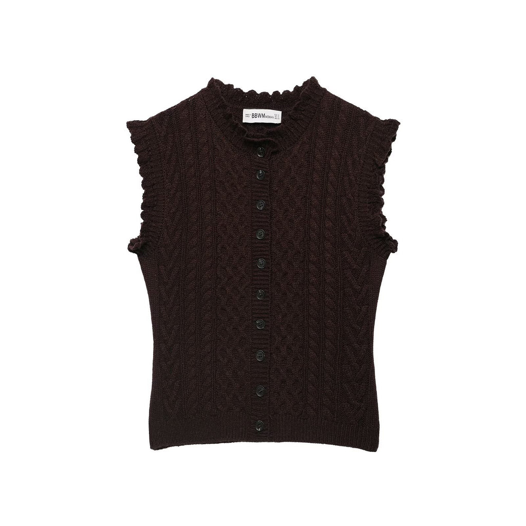 Knitted twisted rope layered decorative knitted sweater vest for women