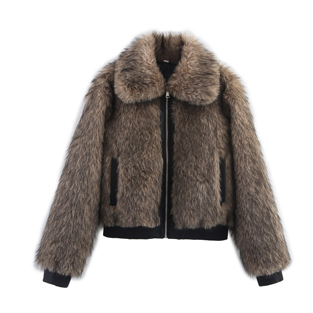 Artificial fur patchwork jacket