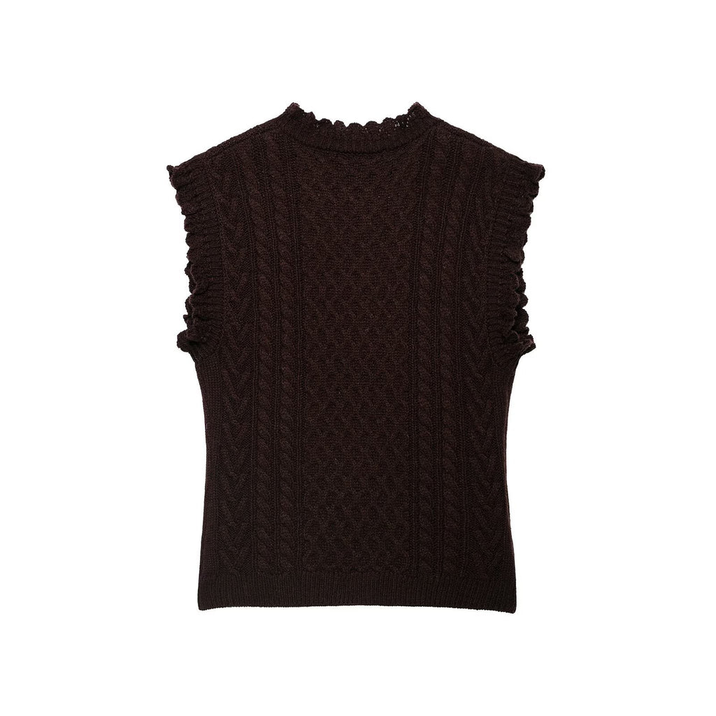 Knitted twisted rope layered decorative knitted sweater vest for women