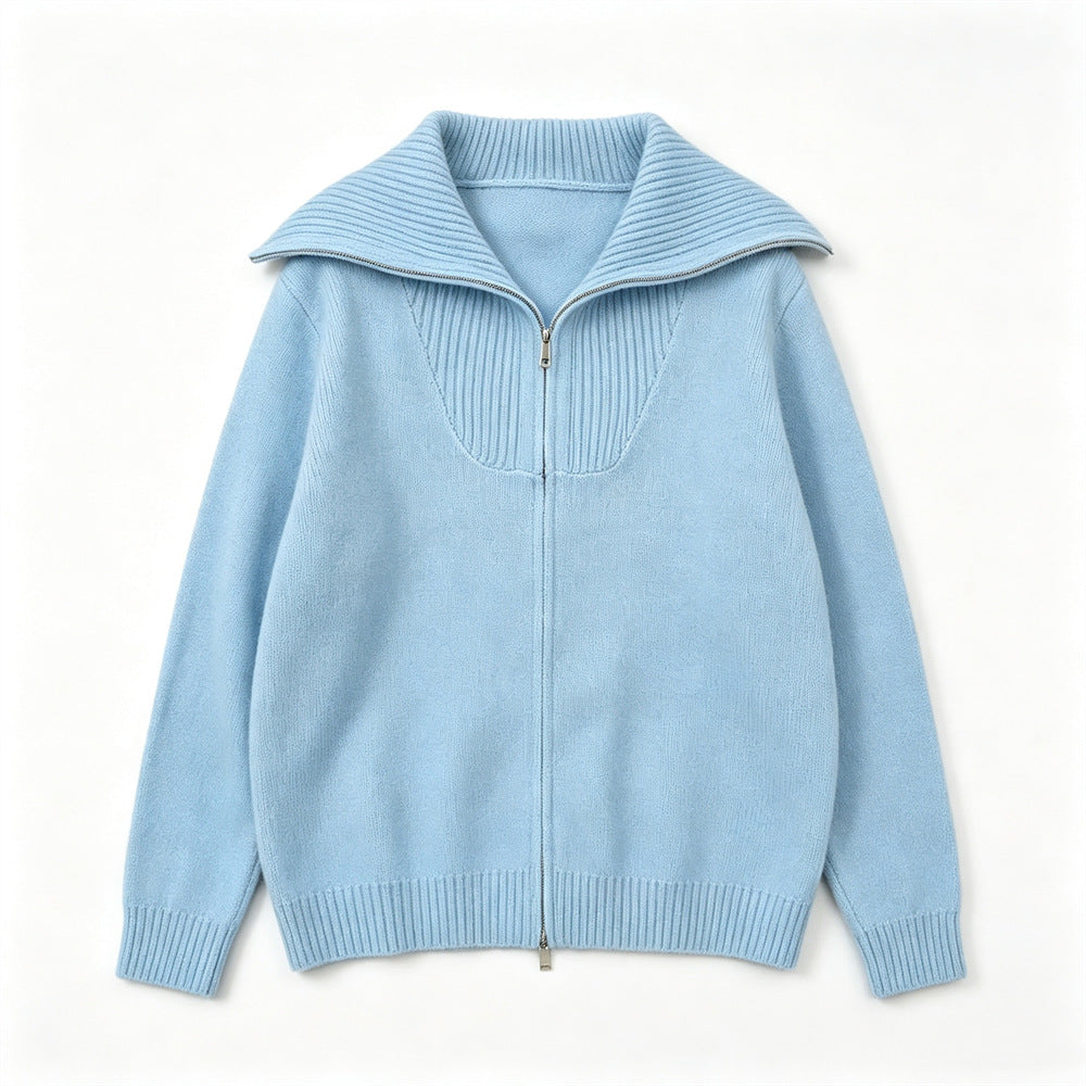 Double zipper lapel sweater