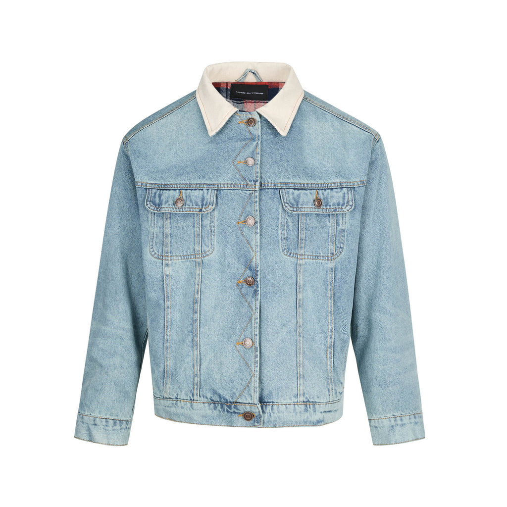 Cowboy jacket washed with blue checkered pattern jacket