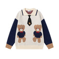 Splicing teddy bear tie sweater