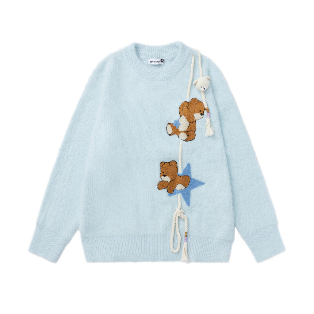 Cartoon teddy bear embroidered sweater
