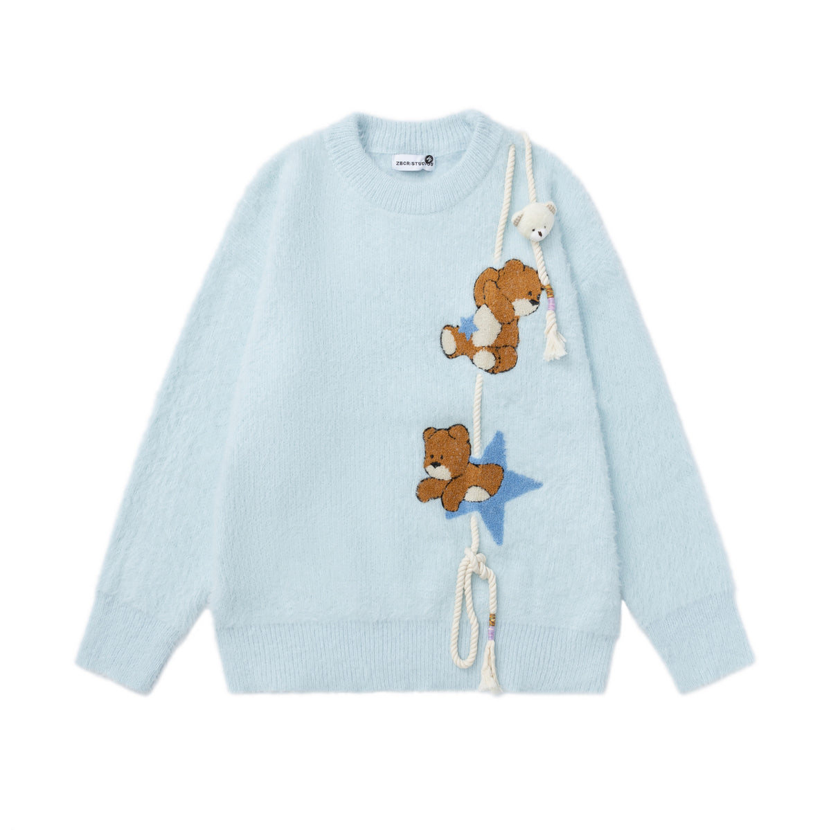 Cartoon teddy bear embroidered sweater