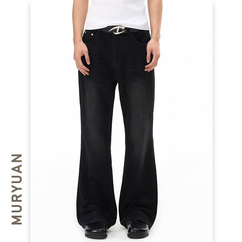 Men's Washed Black Slim Fit Flared Jeans for Men and Women