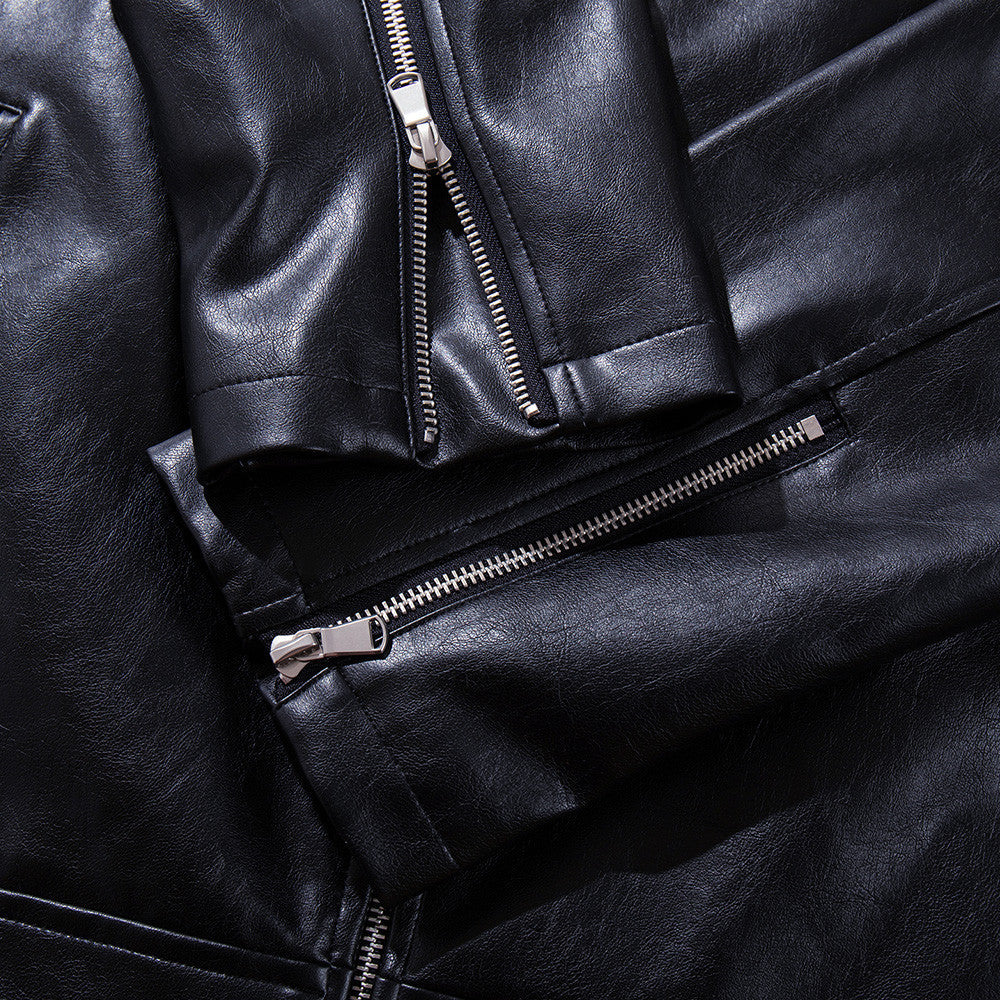 PU leather jacket stand up collar jacket