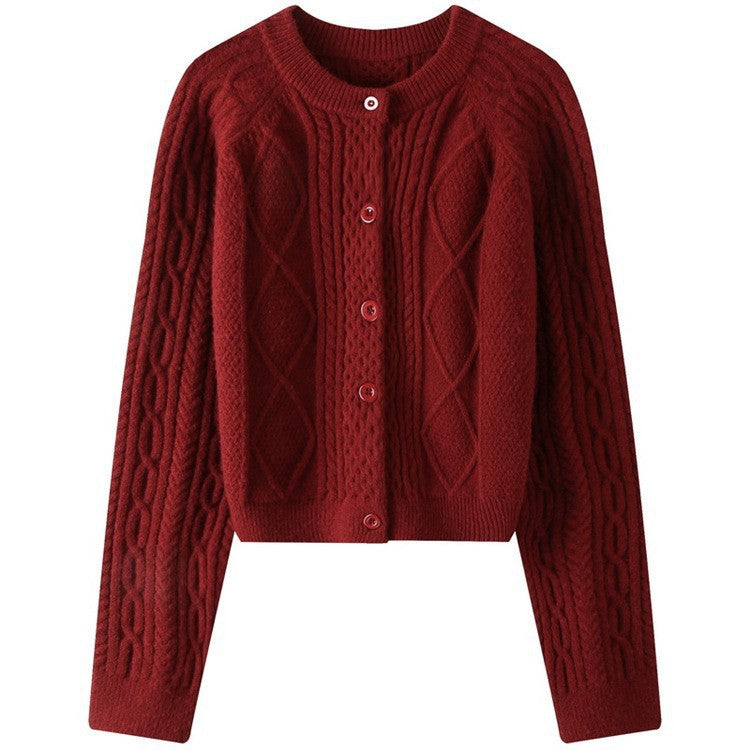 Women's Cable Knit Cardigan Oversized Cropped Sweater Thick Outerwear