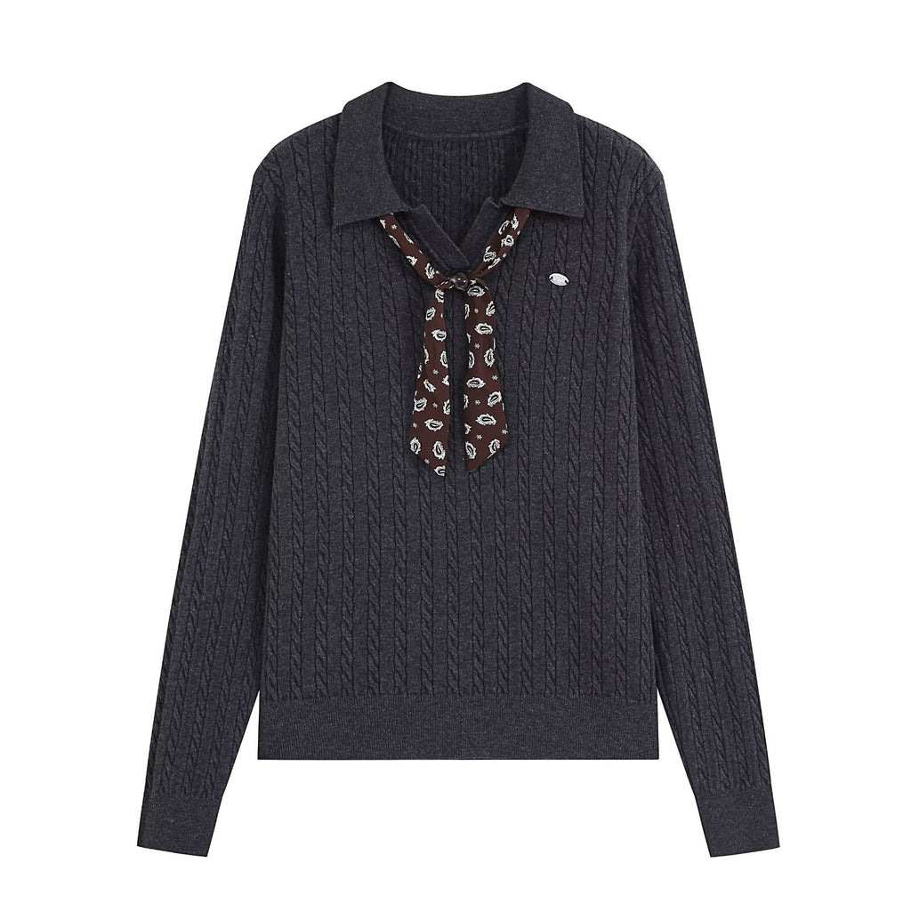 Casual bow tie lapel Fried Dough Twists knit for women