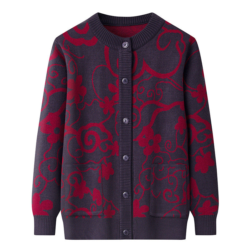 Round neck cardigan sweater