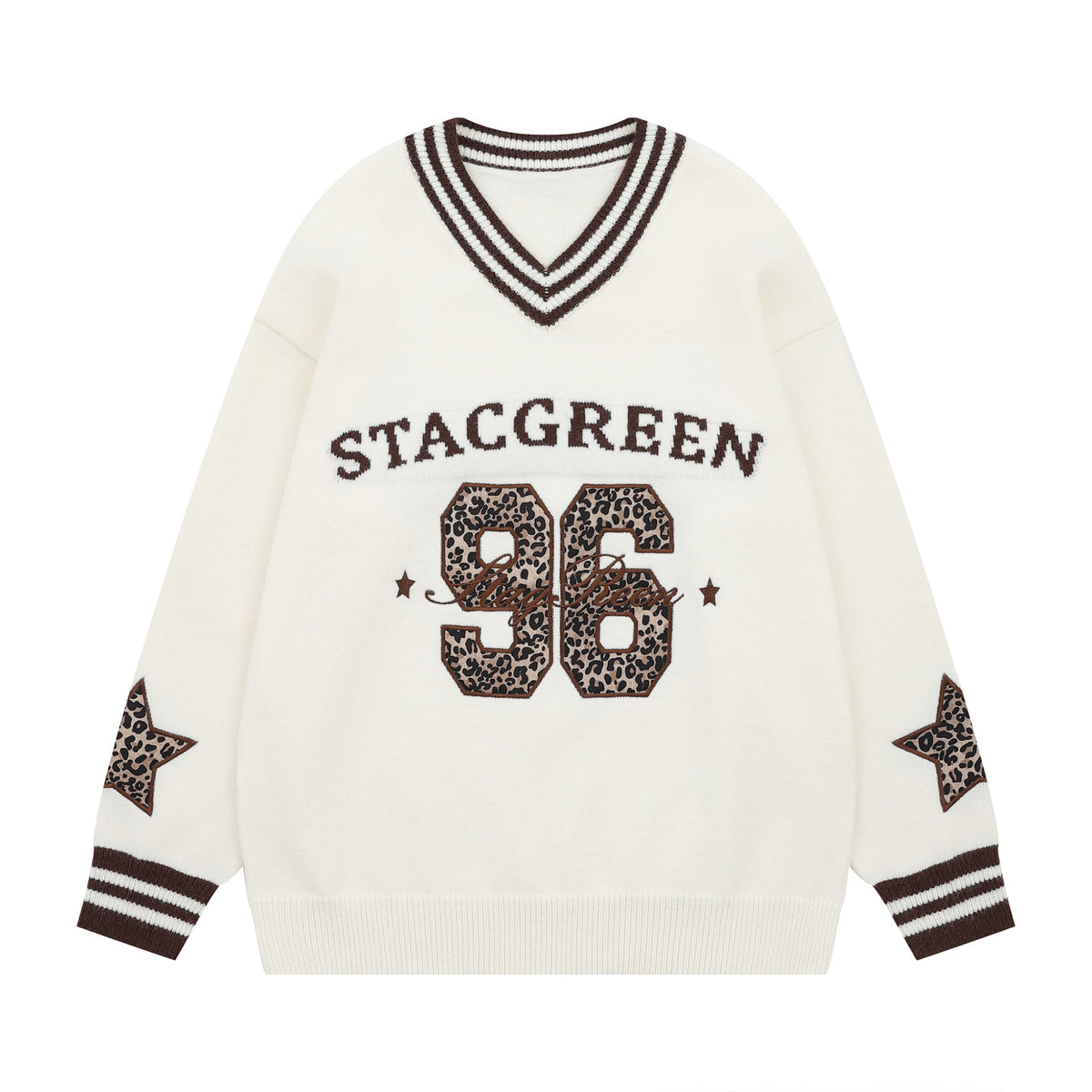 Striped V-neck letter jacquard sweater