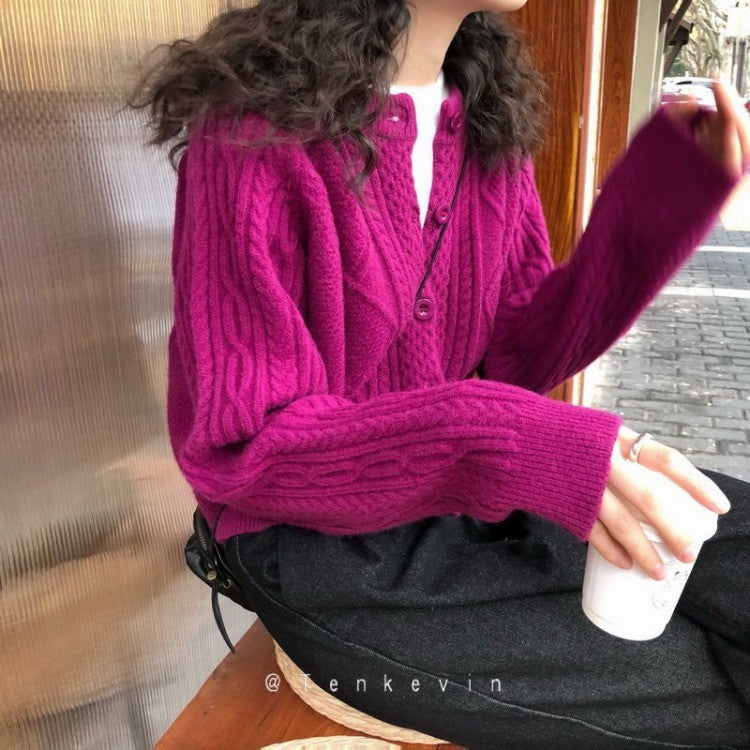 Women's Cable Knit Cardigan Oversized Cropped Sweater Thick Outerwear