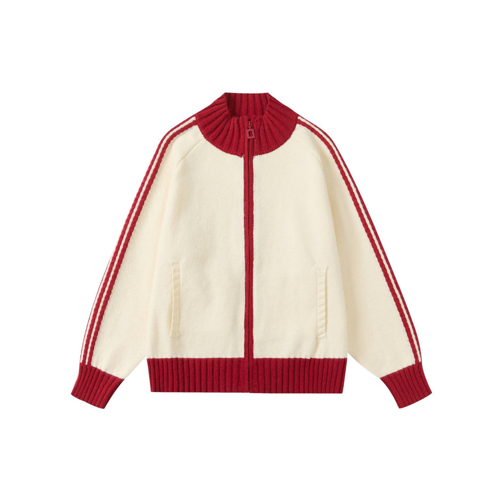 Color Block Long Sleeve Zip-Up Stand Collar Cardigan Jacket