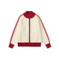 Color Block Long Sleeve Zip-Up Stand Collar Cardigan Jacket