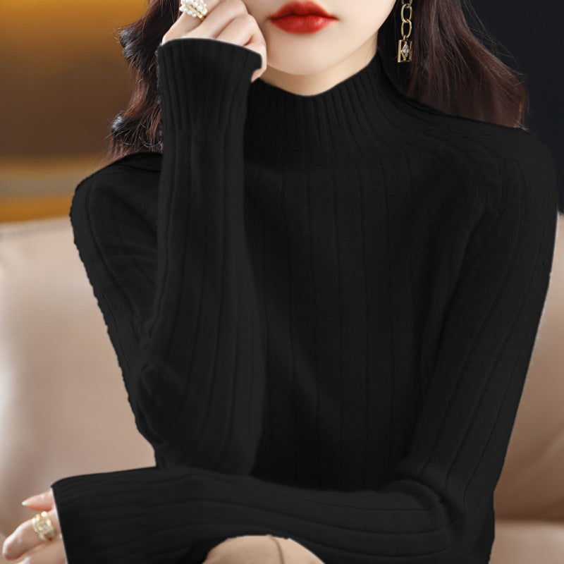 Women's Winter Thickened Cropped Mock Neck Solid Color Long Sleeve Knit Sweater